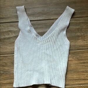 blue knit ribbed tank top